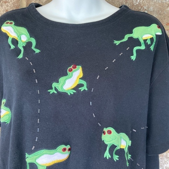 Vintage Bechamel Embroidered Tree Frog Tee Womens Size Large Petite  Top - Picture 4 of 12